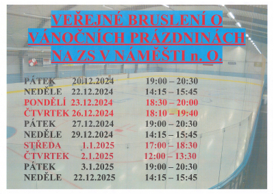 Veřejná bruslení o vánočních prázdninách
